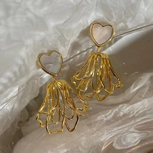 

Drop earrings, natural shell cut heart cutout flowers two-dimensional 3D earrings for women, luxury elegant fashion jewelry gift