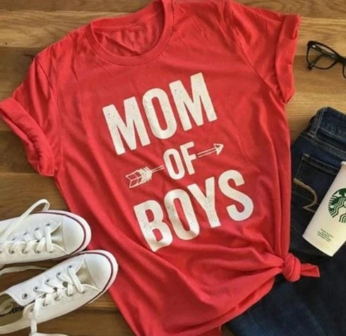 MOM OF BOYS Women Tshirt No Fade Premium T Shirt Gift For Lady Girl Street Woman T-Shirts Graphic Top Tee Drop Shipping | Женская одежда