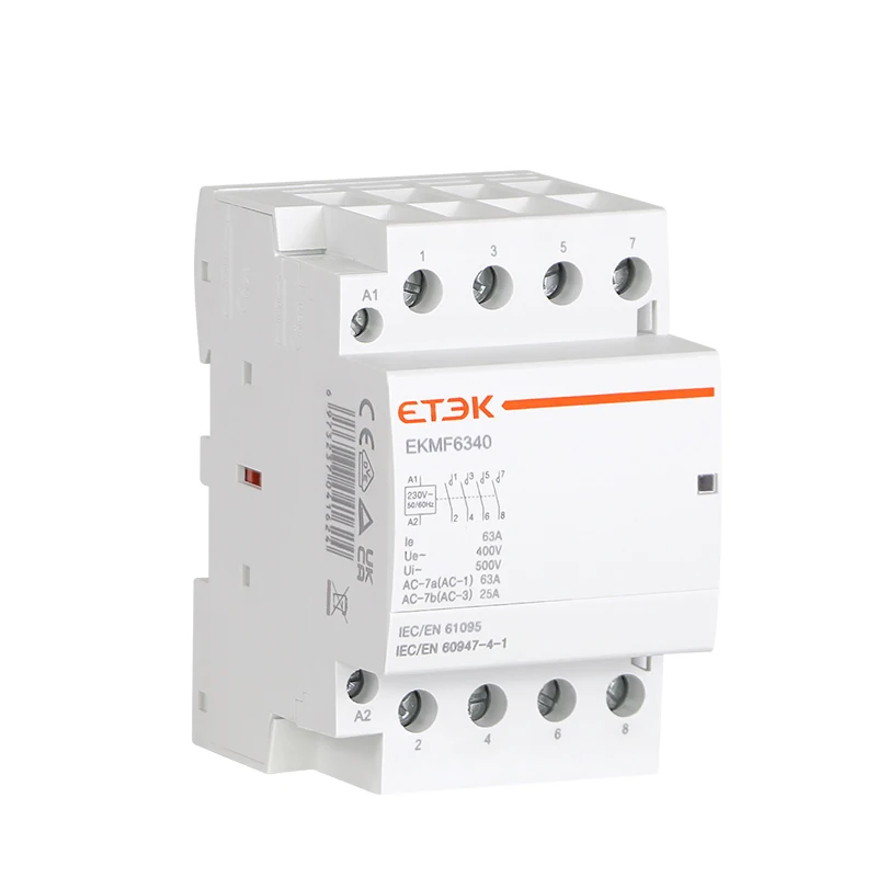ETEK Modular Contactor Automatic 2P 4P 230V 380V Single-phase Three-phase 25A 40A 63A 2NO 2NC 4NO Din Rail EKMF