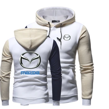 

Classic Patchwork England Style Autumn Winter Men Warm Hoodies Thicken Wild Sportswear Mazda Car LOGO Tops Fast delivery