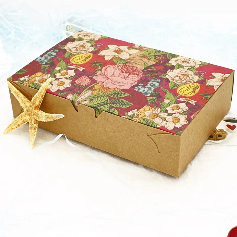 

20/40PCS Vintage Floral Kraft Paper Boxes Gift Boxes Packaging Macaron Boxes Packaging for Cookie Candy Carton Box