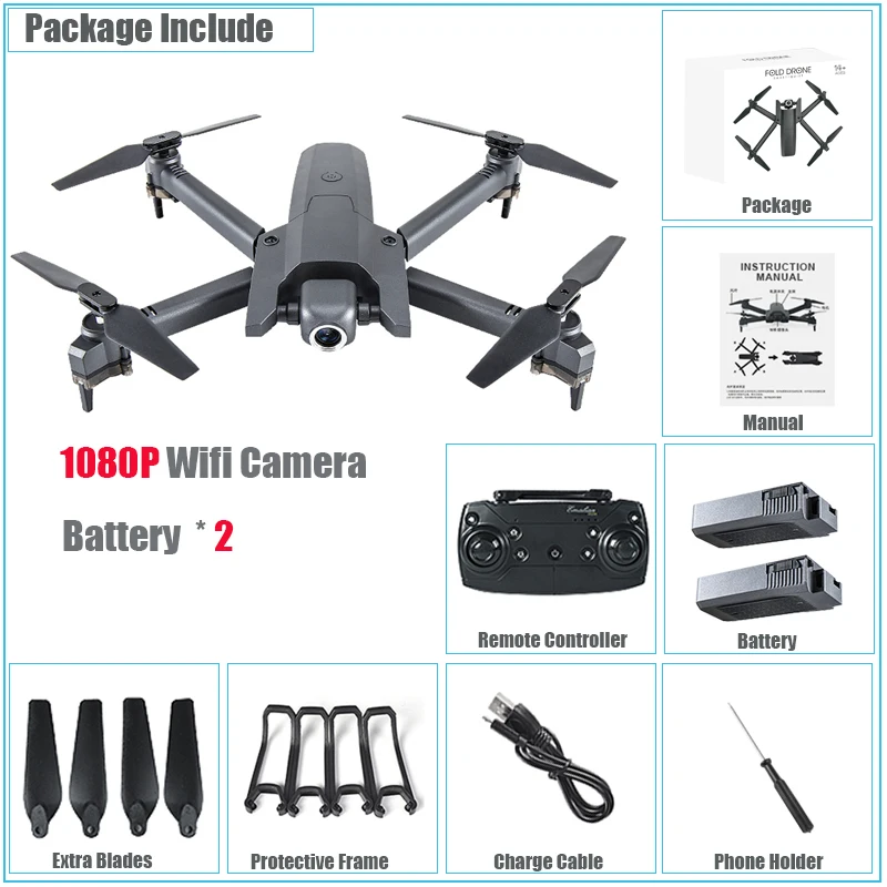 Радиоуправляемый квадрокоптер мини-Дрон с камерой HD 4K Wifi FPV Вертолет Складные Игрушки двойная камера Оптическое позиционирование потока Дрон мВ съемка - Цвет: 2 Battery 1080P