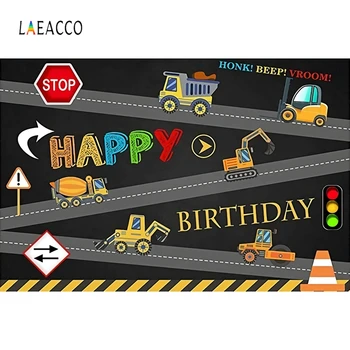 

Laeacco Birthday Photophone Traffic Construction Zone Truck Excavator Photography Backdrops Photo Backgrounds Baby Photozone