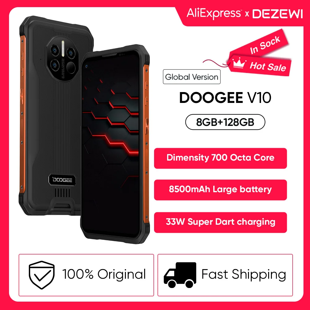 Смартфон глобальная версия DOOGEE V10 700 дюйма 8 ядер 33 Вт 8500 мАч 48 МП тройная камера |