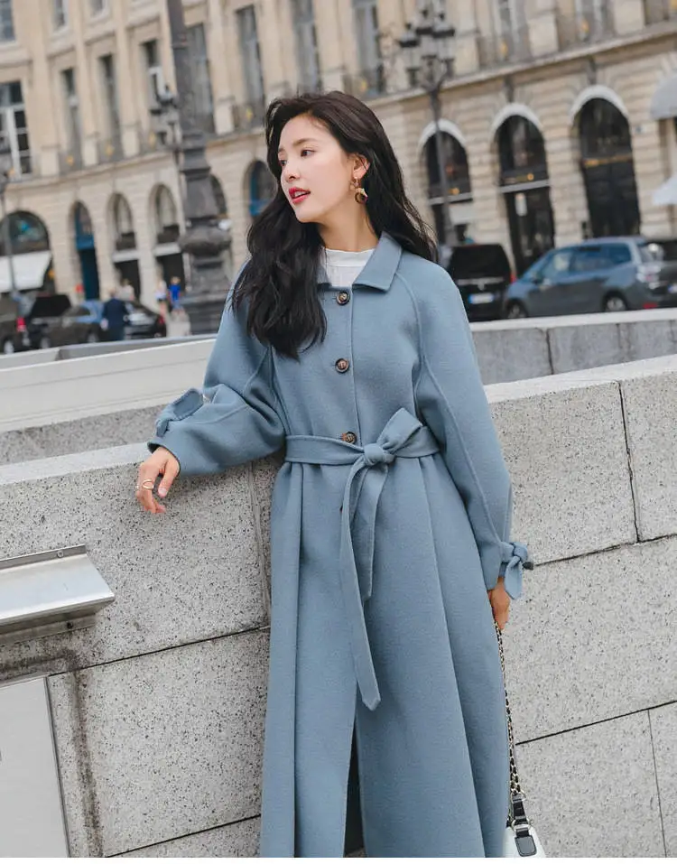 Bella Philosophy Autumn Solid Turn-collar Women Elegant Coats OL Sashes A-line Woolen Coats Female Lantern Sleeve Outwear