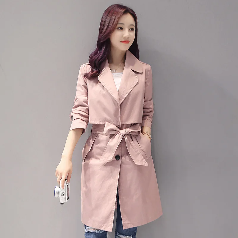 

Solid Color Fashion Loose 2019 Spring Trench Coat Slim Fit Long Sleeve Mid-length