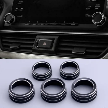 

5pcs Car Interior Dashboard AC Volume Button Circle Cover Trim Ring Front Black Fit for Honda Accord 2018 2019 2020