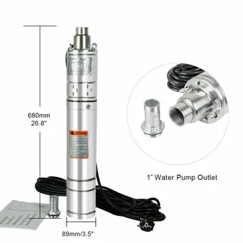 

3.5" Deep Well Water Pump Submersible Stainless Steel 0.7HP 555GPH/230FT HEAD