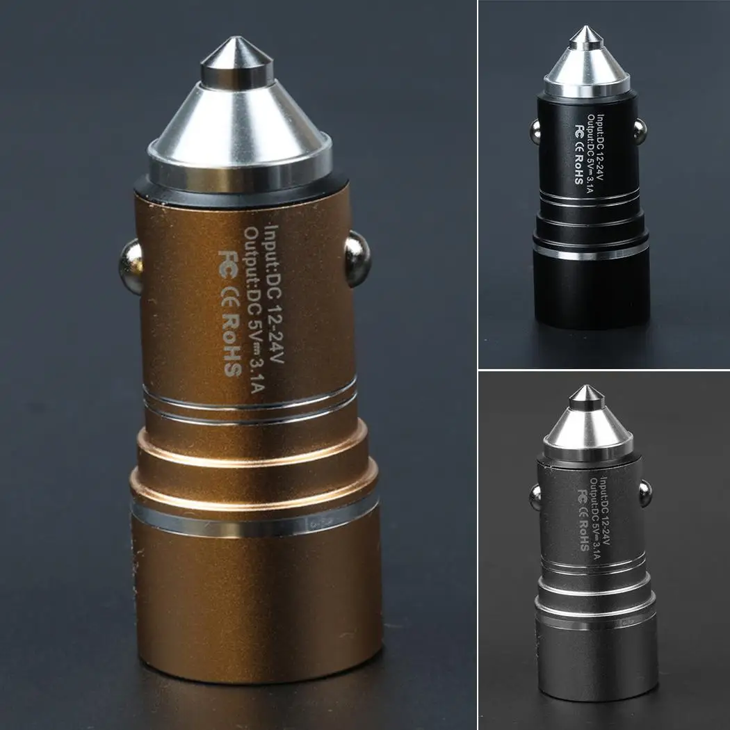 Практичный usb общее автомобильное зарядное устройство с молотком Безопасности для 3.1A DC12-24V мобильного телефона 15W 5V зарядное устройство