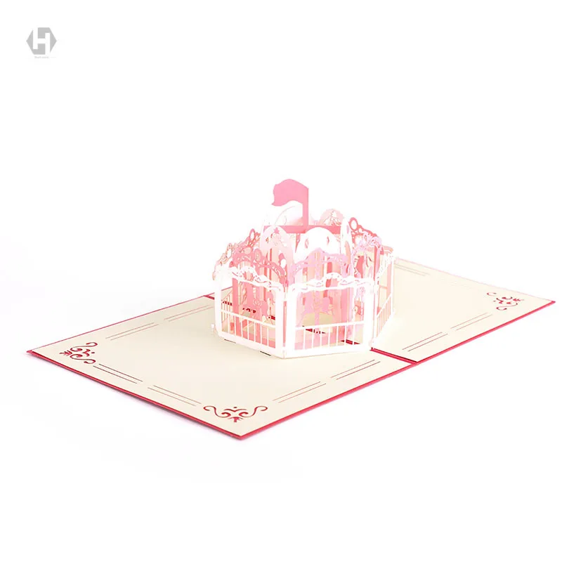  10pcs 15.5X13CM 3d laser cut merry-go-round party favors wedding invitation baby shower invitations - 33054572379