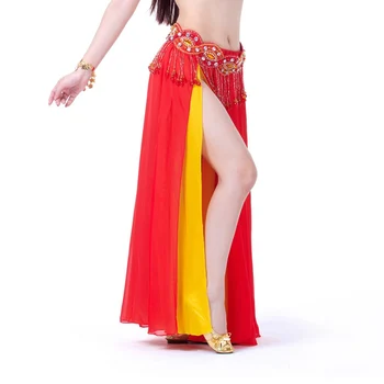 

New Hot Sale Women Dance Dress Professional Belly Dance Costume 8 colors Chiffon Skirt 2 Side Slit Skirt Dress!
