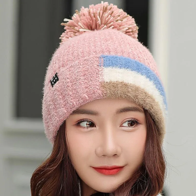 SUOGRY модная зимняя шапка Skullies Beanies зимняя теплая шапка с помпоном женская вязаная шапка s женская уличная теплая шапка для отдыха - Цвет: pink