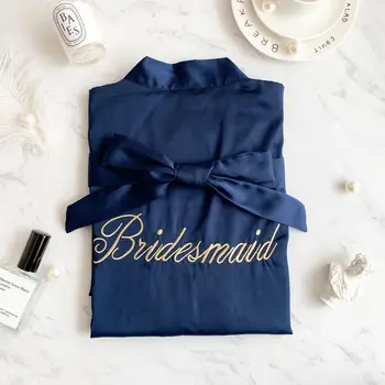 

Bridesmaid Bride Embroidery Letter Wedding Robe Sexy Rayon Lingerie Lady Bathrobe Sleepwear Nightwear Spring Summer Loose Kimono