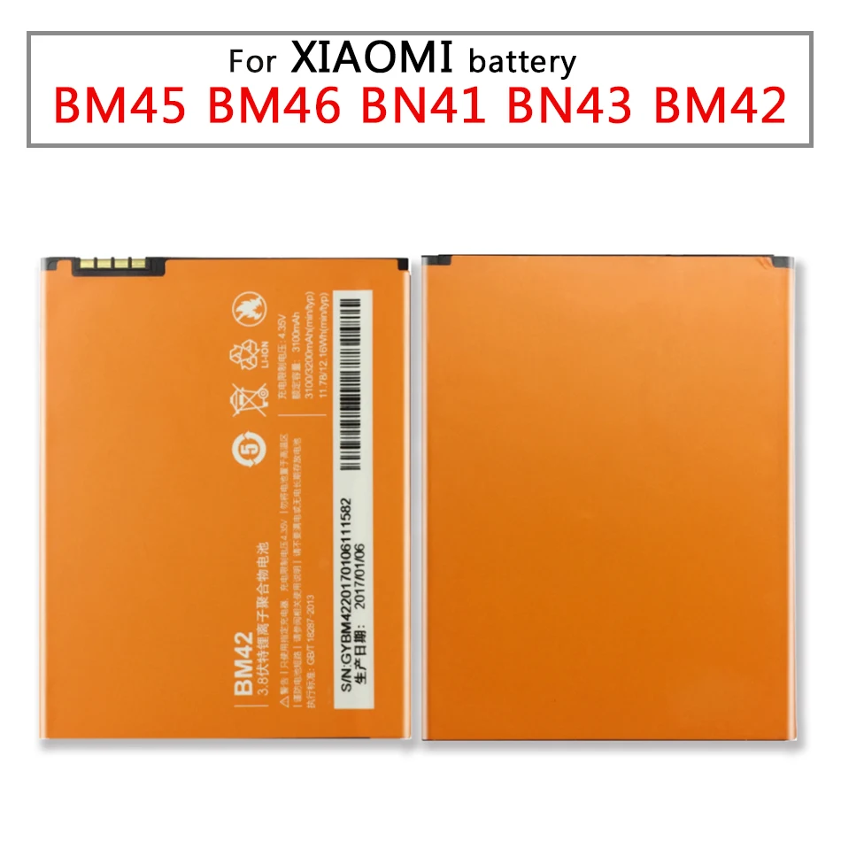 Аккумулятор BM45 BM46 BN41 BN43 BM42 для Xiaomi Redmi Note 2 3 4 4X сменные полимерные батареи Hongmi Note2