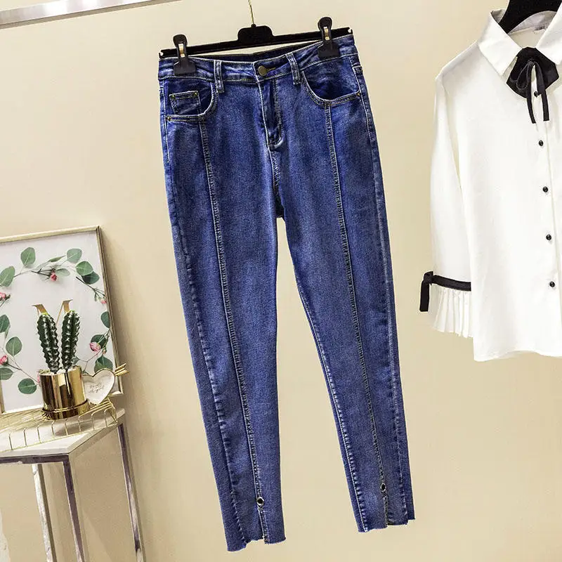 Винтажные джинсы с высокой талией женские повседневные стрейчевое большого размера джинсы карандаш брюки женские уличная мама джинсы женская одежда Q1815 - Цвет: Blue jeans