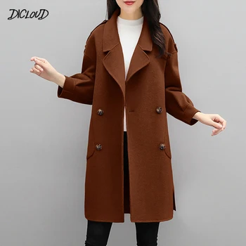 

Winter Korean Overcoat Women 2019 Fashion Elegant Wool Blends Coat Office Lady Long Sleeve Long Overcoat Casaco Feminino 2XL