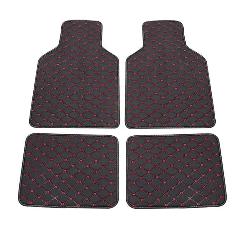 Black/Beige Car Floor Mats 4PCS Set PU Leather All Weather