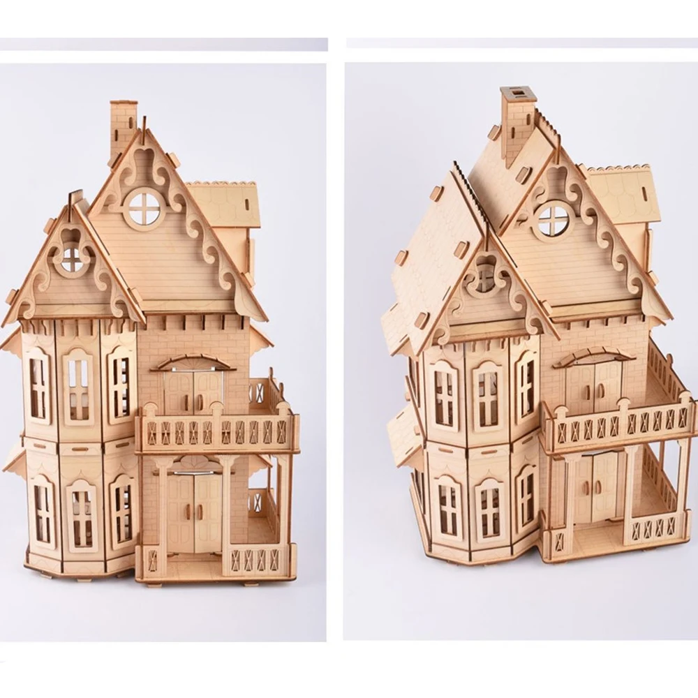 Деревянный кукольный 3d дом сделай сам с миниатюрными комплектами мебели