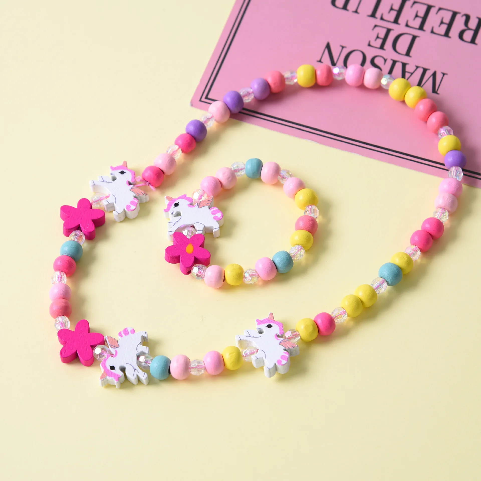 2 unids/set joyería de moda Animal lindo collar de pulsera de moda de joyería de los niños niña cumpleaños regalo cuentas de madera Natural