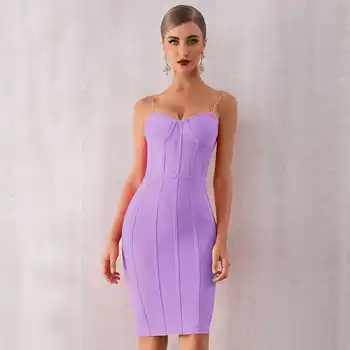 

Seamyla Women Chain Spaghetti Strap Strapless Bandage Dress Sexy Bodycon Elegant Evening Night Party 2020 Vestidos Knee-Length