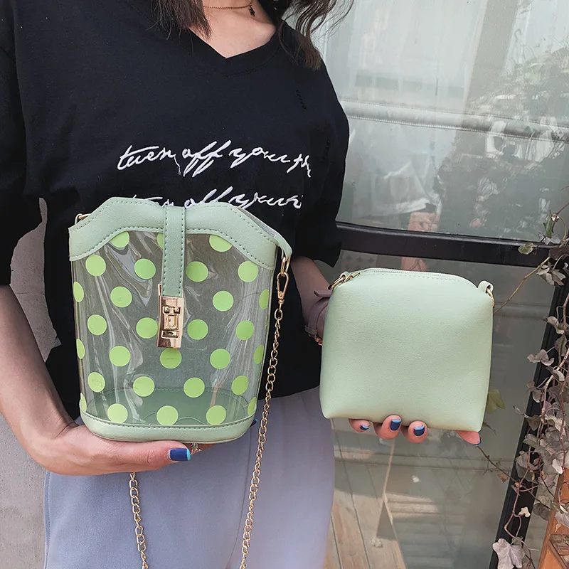 

Summer Bag Women's 2019 New Style Fashion Korean-style Versatile Shoulder Bag Chain GIRL'S One-Shoulder Polka Dot Transparent Ba