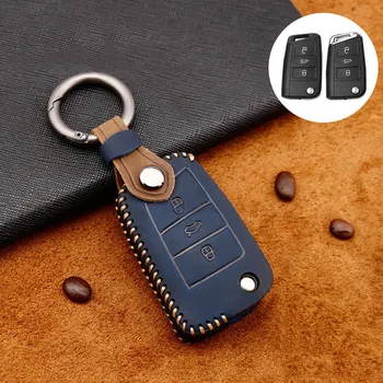 

Leather Car Key Cover for VW Golf 7 Bora Jetta POLO GOLF Passat Skoda Octavia A7 Fabia SEAT Ibiza Leon MK7 Key Case Protact