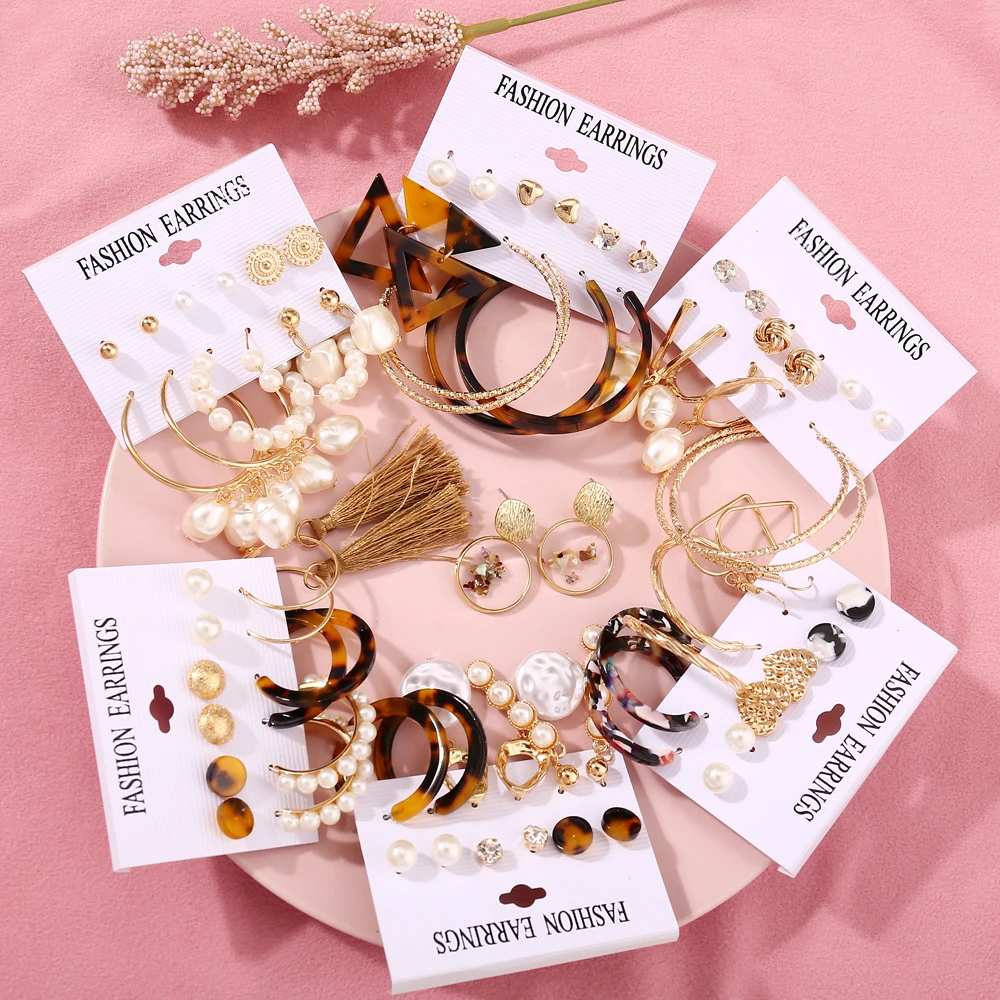 

17KM Vintage Gold Acrylic Dangle Earring Set For Women Starfish Geometric Round Drop Earrings 2019 Leopard Print Fashion Jewelry