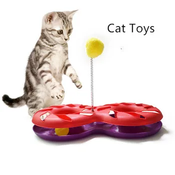 

Pet toy cat carousel tease cat play plate spring ball cat interactive educational toys