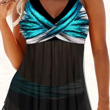 Плюс Размер 6XL бюстье танкини набор полосы печати Купальник с высокой талией из двух частей купальник большой плавательный костюм