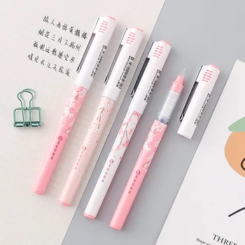 

2 pcs/lot Sweet Girly Sakura Direct Liquid Ins Roller Ball Pen Gel Ink Pens All Needle Stationery Pens School Office Writing
