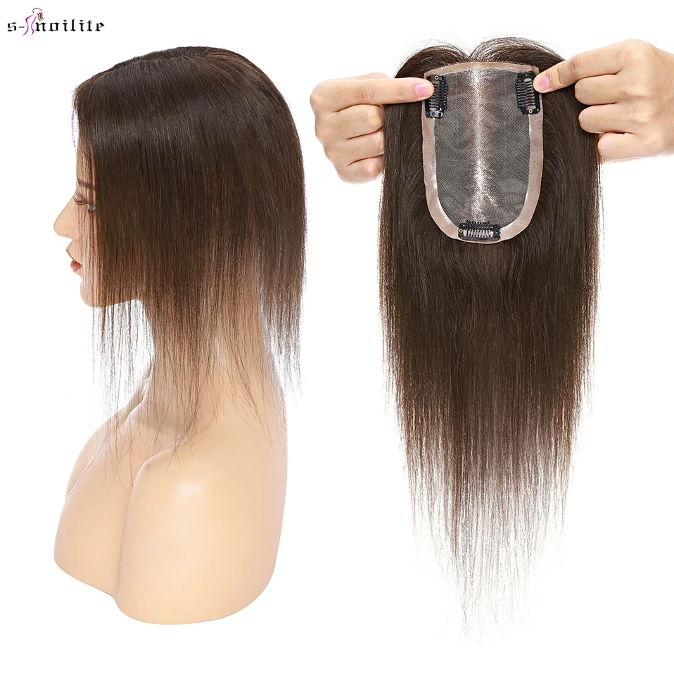 S-noilite-Peluca de pelo Natural de 10-14 , 9x15cm, Mono Base, peluca de pelo 100%, Clip de pelo, Mono peluquín falso, extensiones de cabello humano