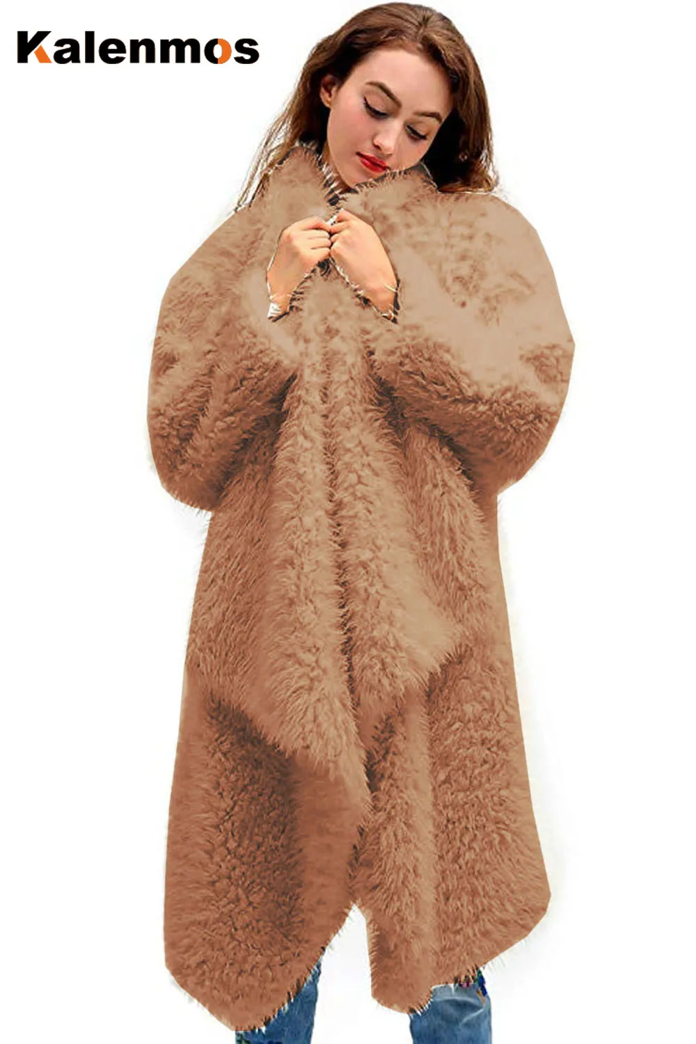 KALENMOS осенне-зимняя одежда кардиган женский двойной флисовый Свободный Топ Высокая уличная куртка однотонный открытый стежок длинное пальто для женщин
