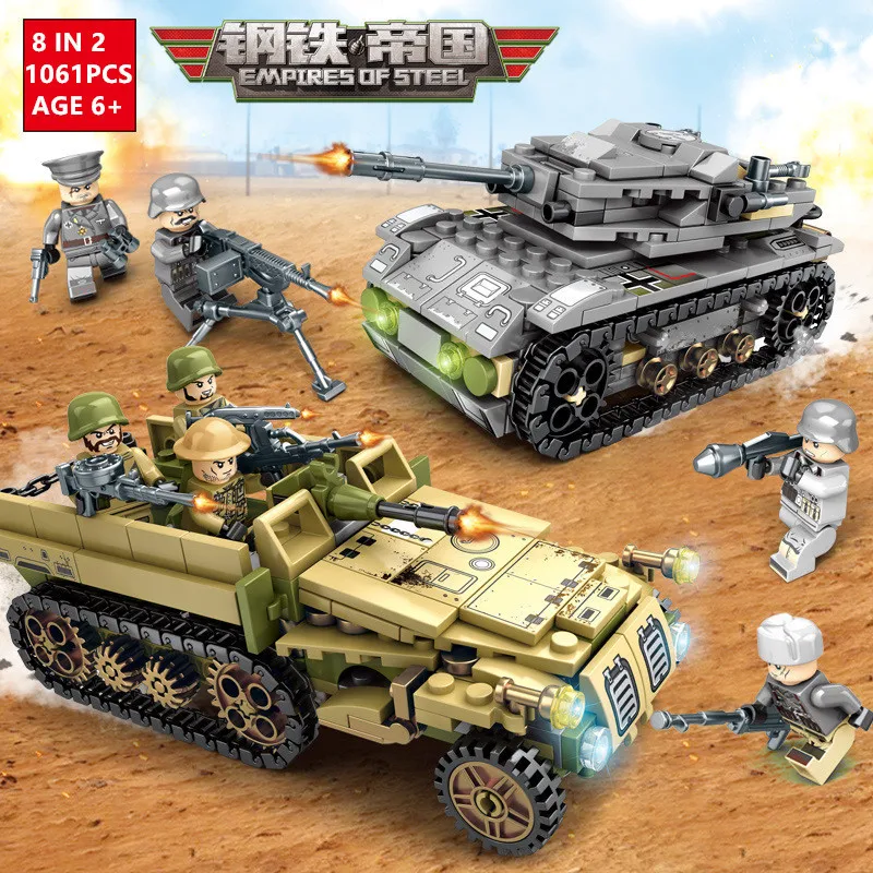  1061Pcs Military Iron Empire Tank Armored Car LegoINGs Building Blocks Sets Army WW2 Kids DIY Brick