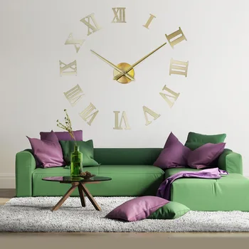 

DIY 3D Wall Clock Roman Numerals Large Size Mirrors Clock Luxury Art Wall Sticker for Living Room Modern Home Decoration