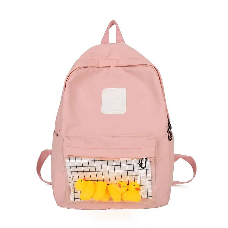 Для женщин холст рюкзак в виде желтой утки, студенток в Корейском стиле 4 цвета Прозрачный свинья школьная сумка женский прозрачный на молнии с надписями и изображениями героев мультфильмов рюкзак - Цвет: Pink