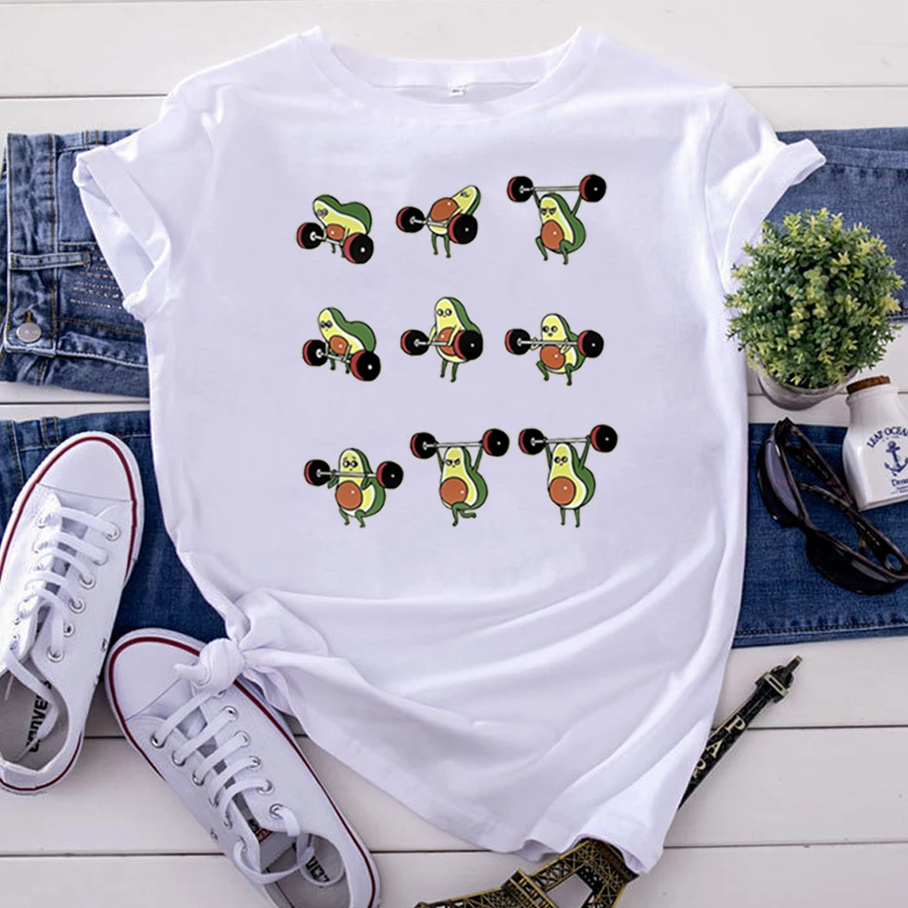 

T Shirt Woman Avocado Cartoon Image Weightlifting Tshirt For Women'S Harajuku Casual Women T-Shirt Korean Style Hip Hop Clothes