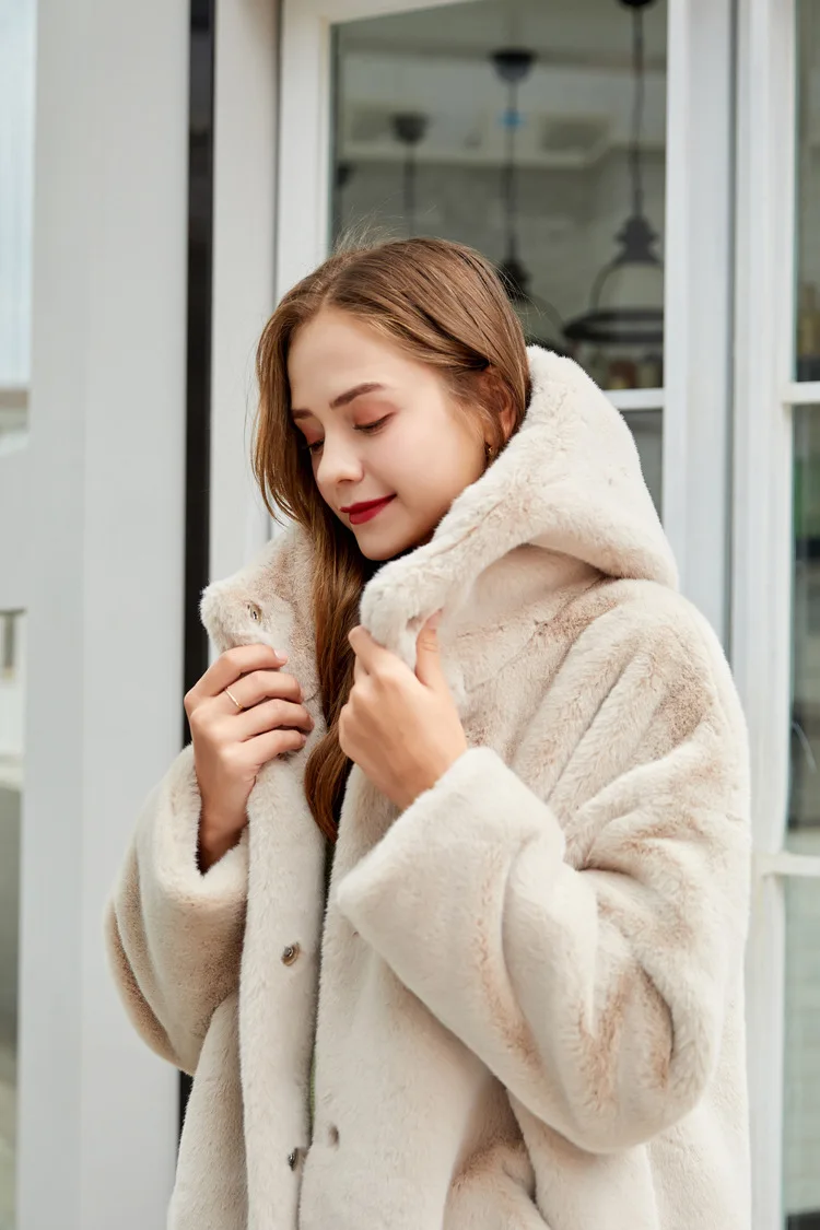 Плюшевое пальто из искусственного меха, искусственная шерсть, имитация бархата, длинное теплое пальто высокого качества, женское меховое пальто с капюшоном, зимнее женское пальто