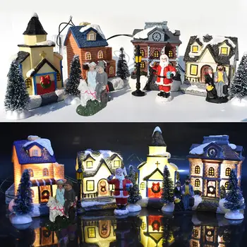 

Happy New Year 2021 Home Decoration 10Pcs/Set Luminous House Christmas Tree Santa Claus Shape Xmas Display Mold