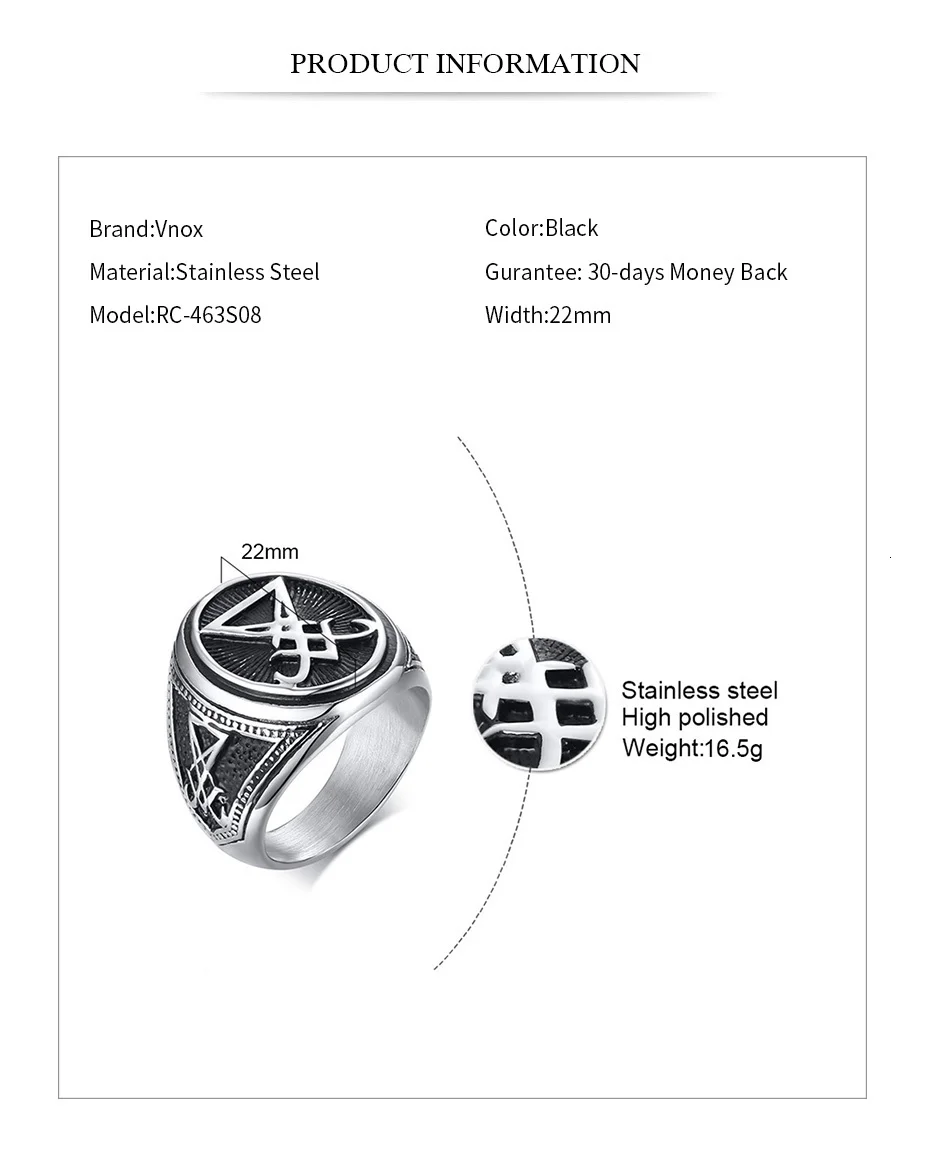 Vnox Мужские Винтажные Люцифер кольцо в стиле рок/Панк Черный Нержавеющая сталь мужские вечерние Ювелирные изделия Подарки