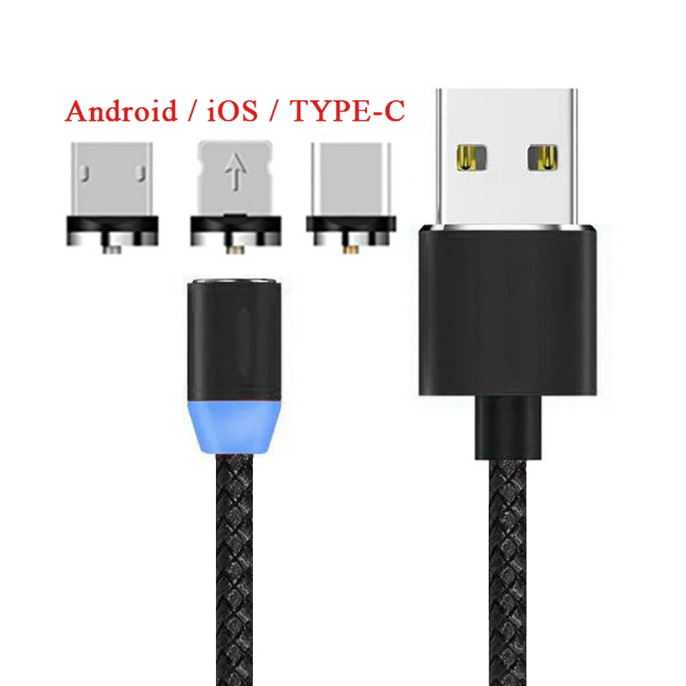 black 3 в 1 Магнитный usb Мобильный кабель для зарядки телефона 8Pin micro type-c USB кабель магнитный быстрое зарядное устройство магнитный usb зарядный кабель - Color: black