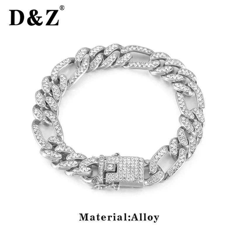 

D&Z 13mm Iced Out Bling CZ Miami Curb Link Bracelet Men Hip Hop Micro Paved Cuban Link Chain Pulseira Masculina