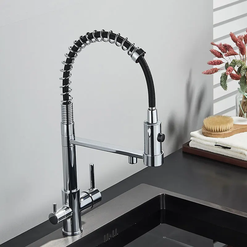 paper towel holder wall mount Black or Chrome Purified Kitchen Faucet Deck Mount Hot Cold Mixer Crane Tap Rotation Spray Stream Mode Filter Drink Water single kitchen sink