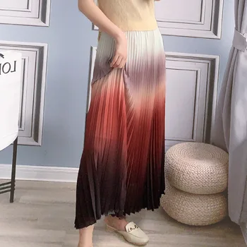 

High Waist Skirt For Women 45-75kg Summer Fashion Gradient Elastic Loose Miyake Pleated A-Line Pleated Skirts Ankle Length