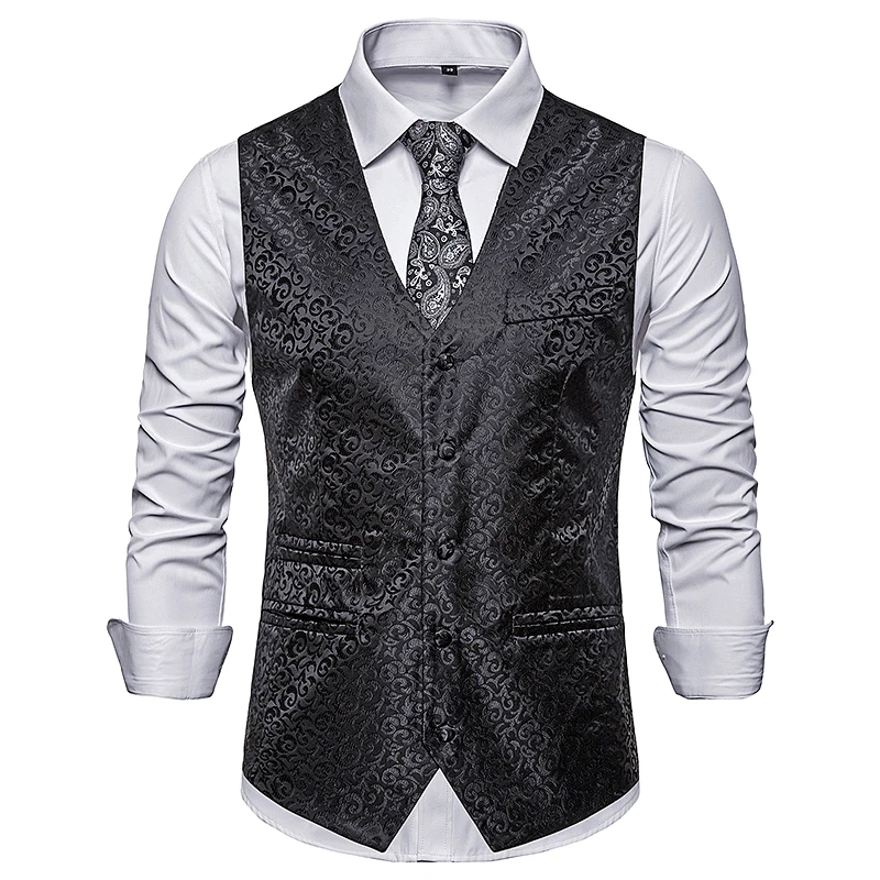 Plus size men smart casual suit vest Solid color single breasted design vest Small embroidered flowers pattern men's Vest Plus size men smart casual suit vest Solid color single breasted design vest Small embroidered flowers pattern men's Vest