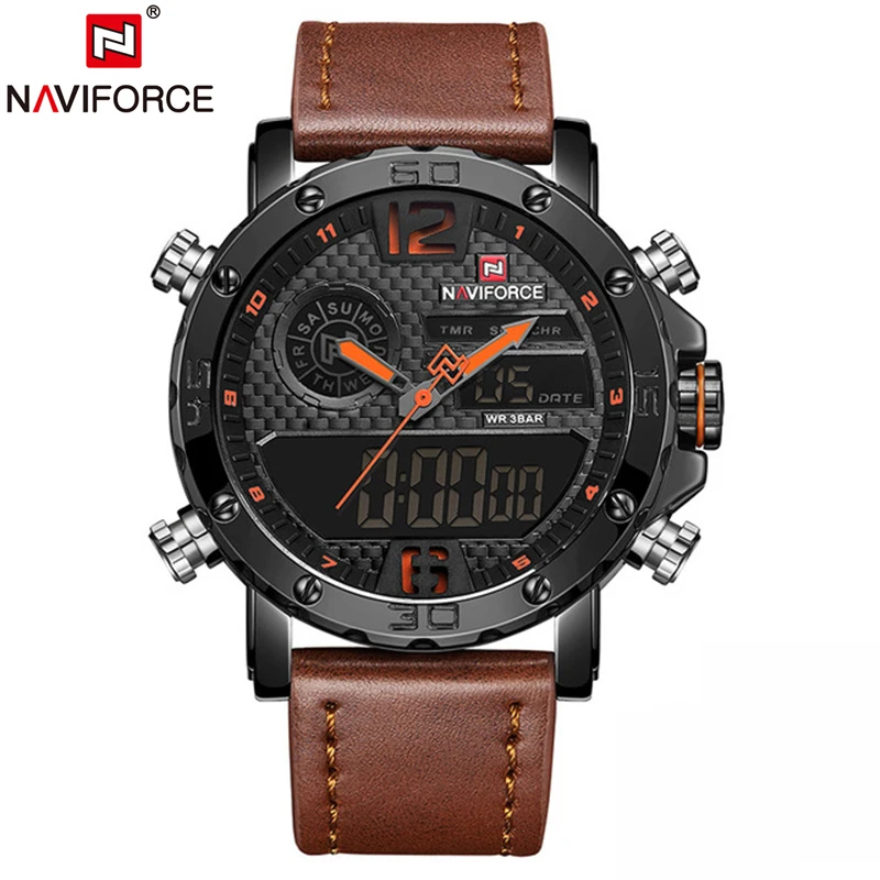 Black Orange NAVIFORCE часы мужские Топ бренд Роскошные Модные Спортивные Повседневные цифровые кварцевые наручные часы мужские военные часы Relogio Masculino - Цвет: Black Orange