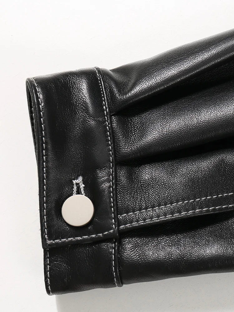 Autumn Commuter Leather Garment Sheepskin Slim Short Long Sleeve Coat