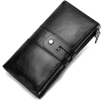 

Vintage Leather Wallet Long Men and Women Clutch Bag Multi-Function Wallet Wallet Purse Black