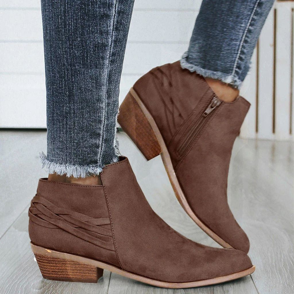 Botines de mujer, botas de moda para damas, botines casuales mujer, Otoño Invierno 2019, zapatos aterciopelados de sólido, cortas #816| Botas hasta el tobillo| - AliExpress