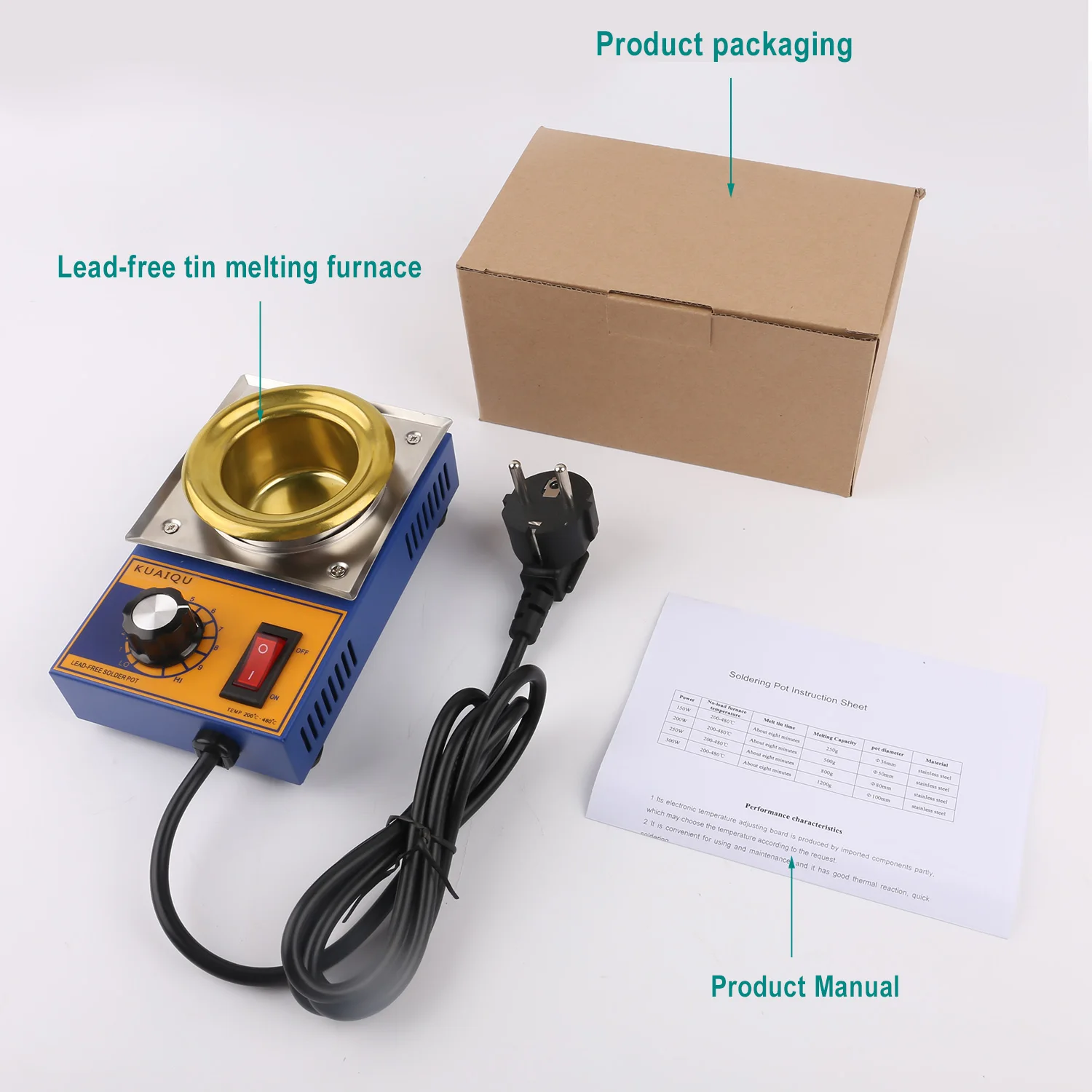 electric soldering irons KUAIQU 220V 300W Solder Pot Tin Melting Furnace Adjustable Thermoregulation Soldering Desoldering Bath 200℃-480 ℃ 37/50/80/100mm gas welding equipment