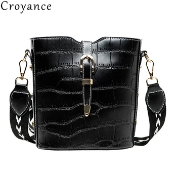 

Croyance Luxury Bucket Women Shoulder Bag with Lock Popular Crossbody Messenger Bags Vintage Style Stone Pattern Handbag Purse